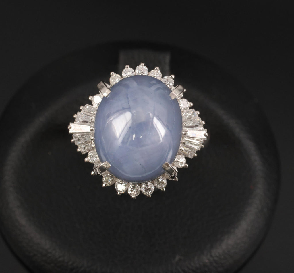 13.87ct Natural Untreated Star Sapphire & 0.65ct Diamond Platinum Ring, Size 5.5