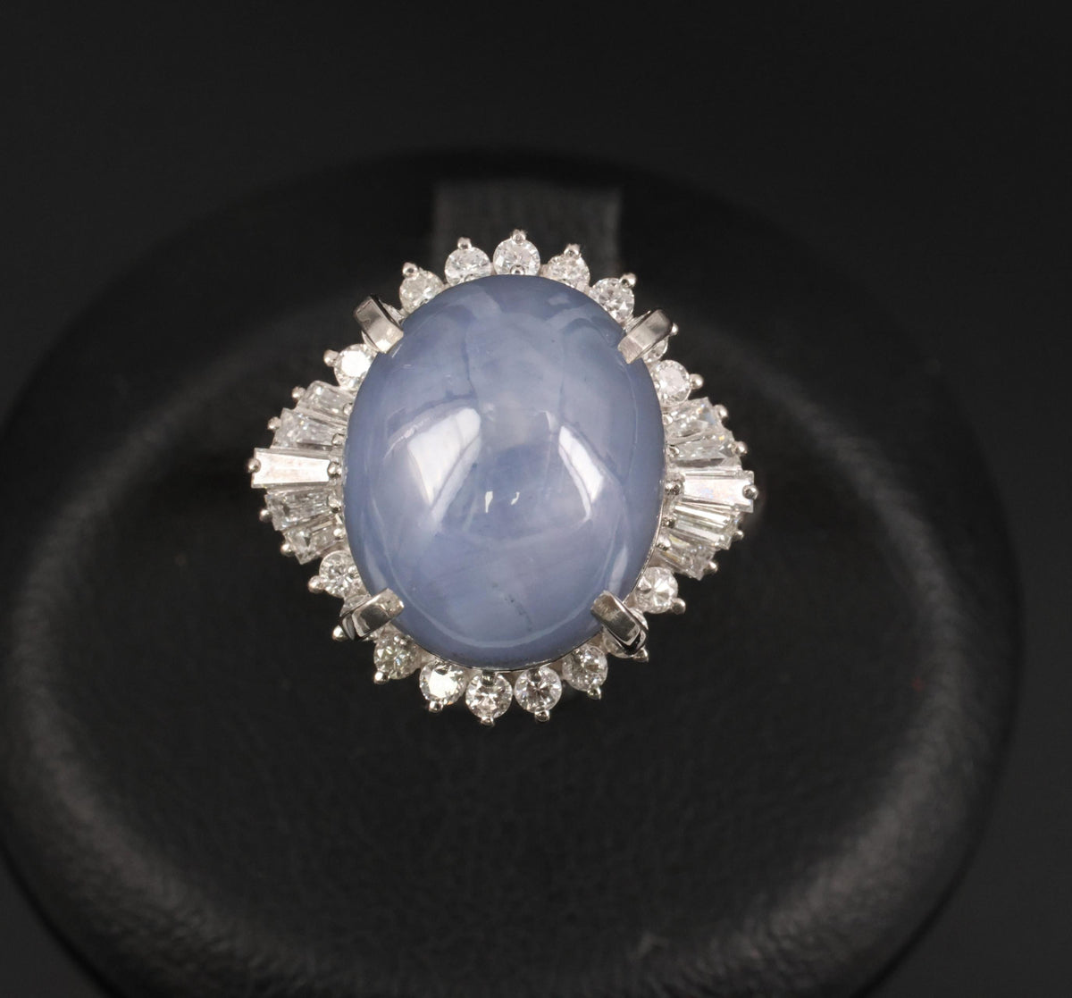 13.87ct Natural Untreated Star Sapphire & 0.65ct Diamond Platinum Ring, Size 5.5