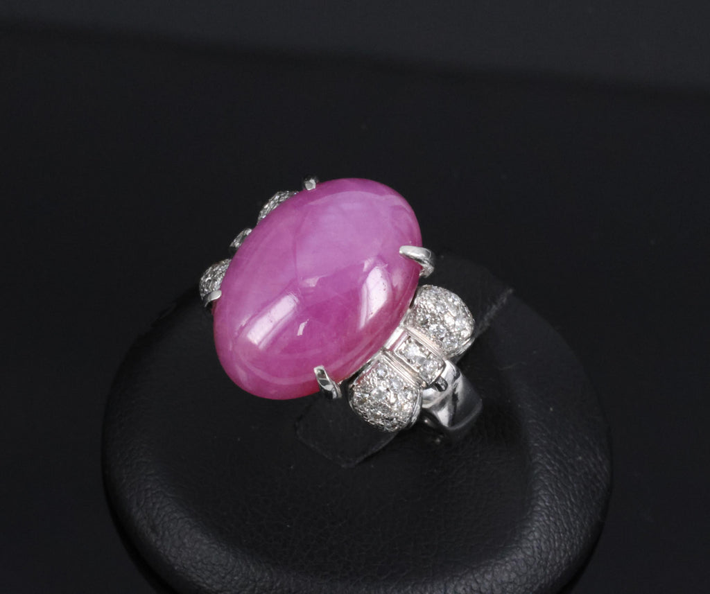 Rare 21.42ct Natural Pink Star Sapphire & 0.32ct Diamond Platinum Ring, Size 8.5