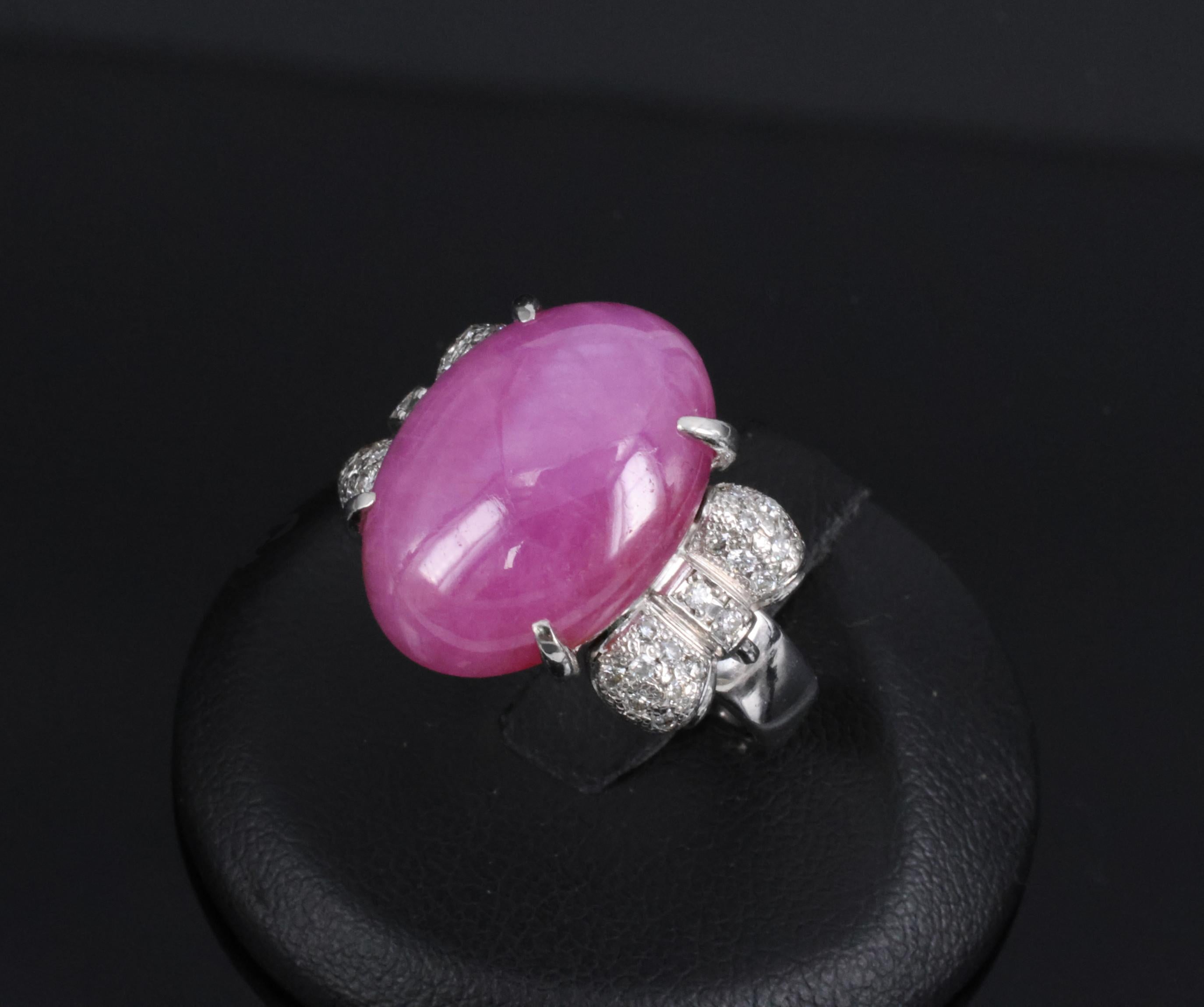Rare 21.42ct Natural Pink Star Sapphire & 0.32ct Diamond Platinum Ring, Size 8.5