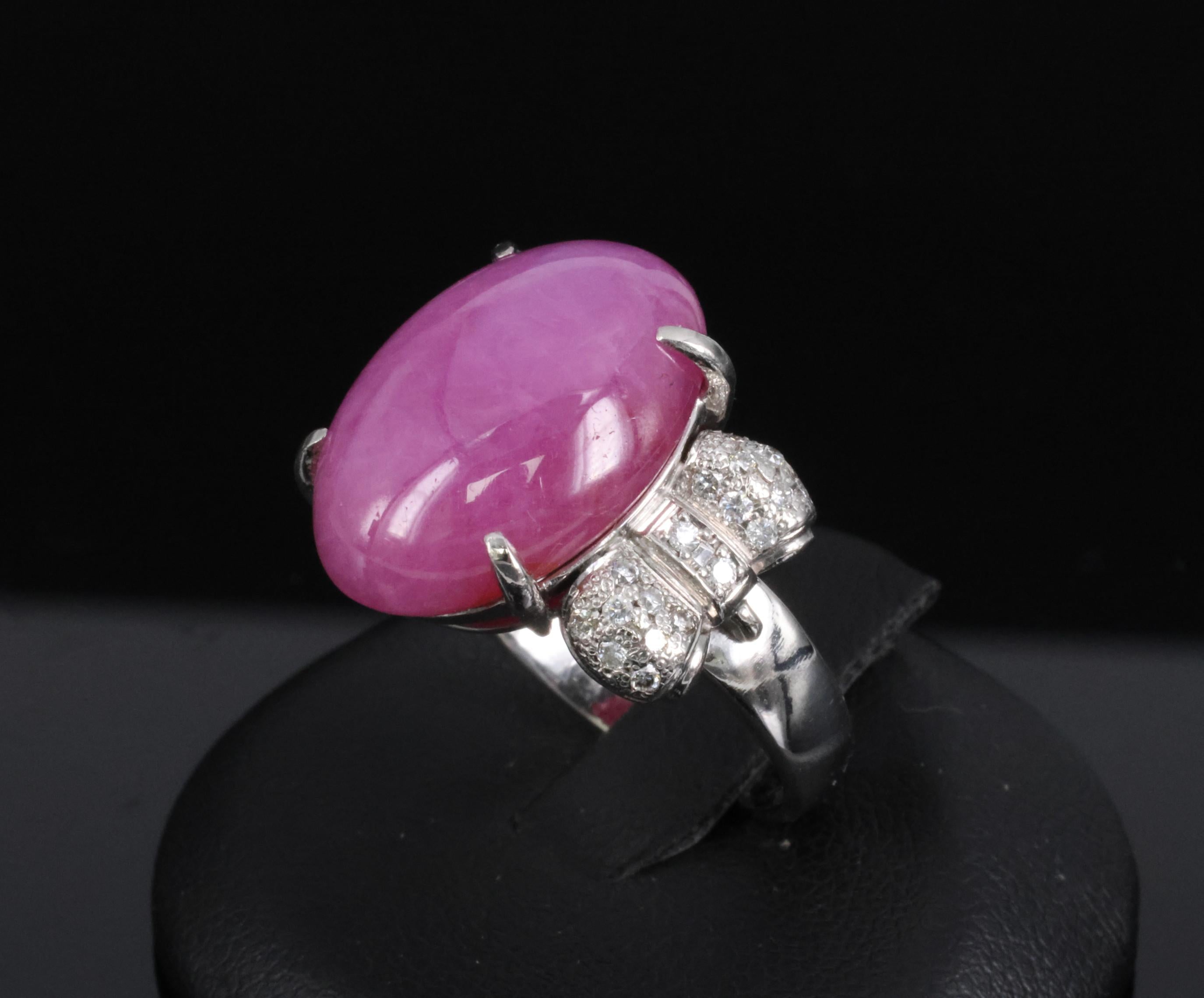 Rare 21.42ct Natural Pink Star Sapphire & 0.32ct Diamond Platinum Ring, Size 8.5