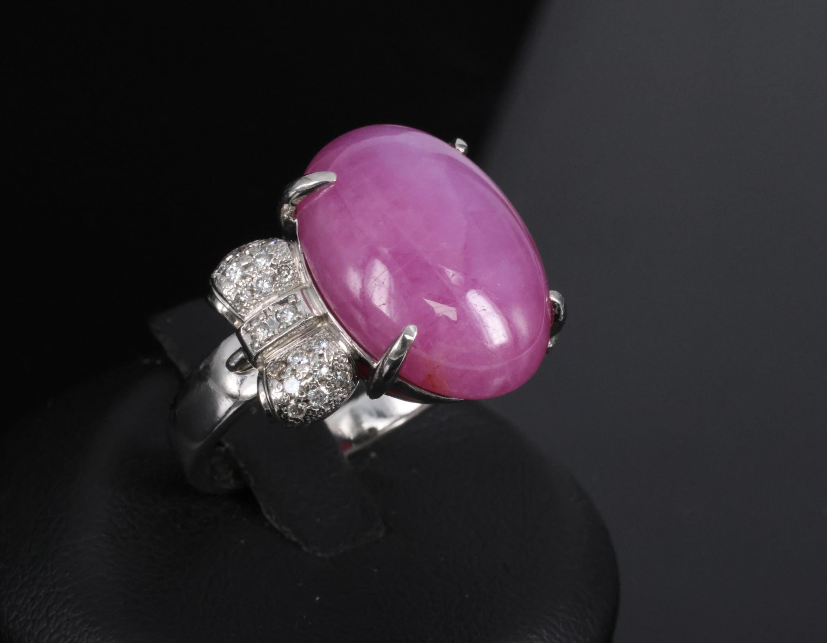 Rare 21.42ct Natural Pink Star Sapphire & 0.32ct Diamond Platinum Ring, Size 8.5