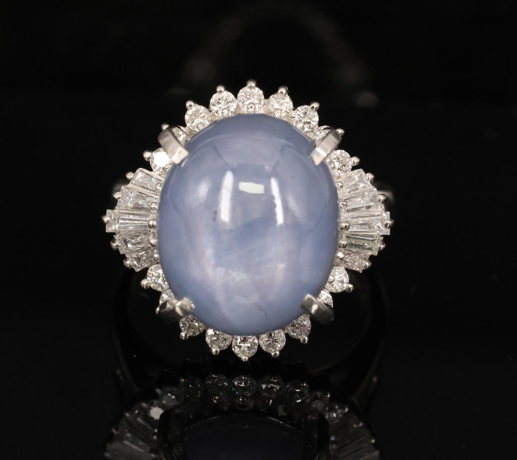 13.87ct Natural Untreated Star Sapphire & 0.65ct Diamond Platinum Ring, Size 5.5