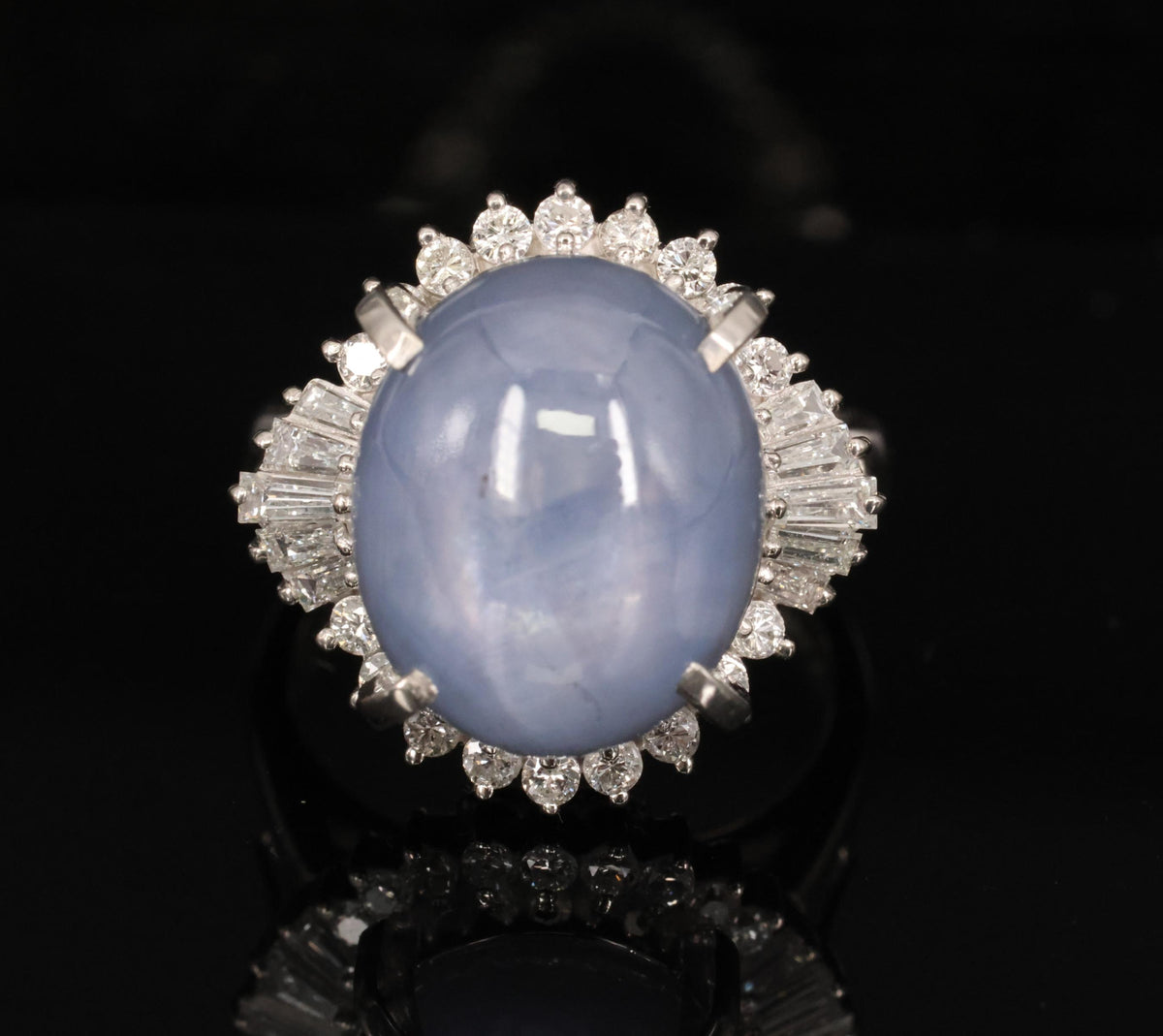 13.87ct Natural Untreated Star Sapphire & 0.65ct Diamond Platinum Ring, Size 5.5