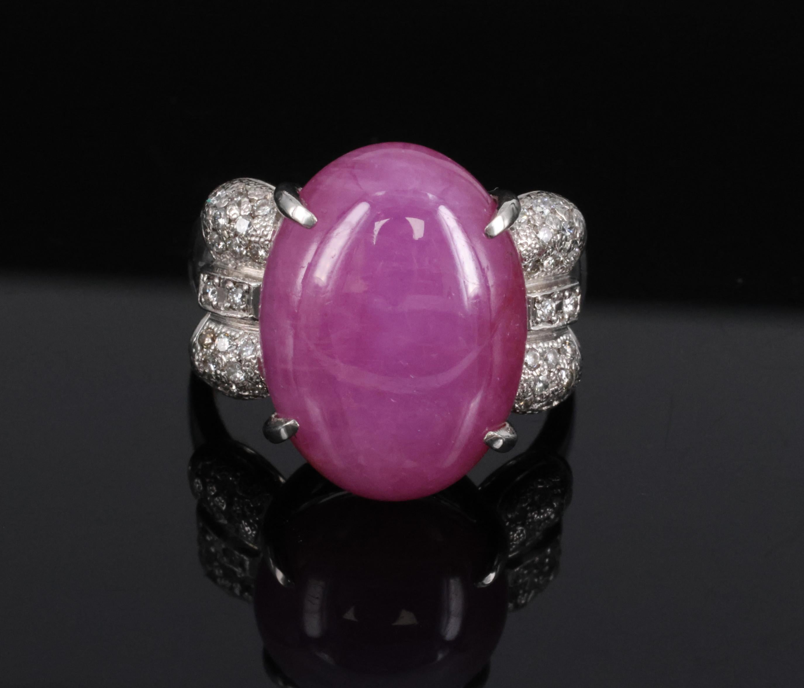 Rare 21.42ct Natural Pink Star Sapphire & 0.32ct Diamond Platinum Ring, Size 8.5