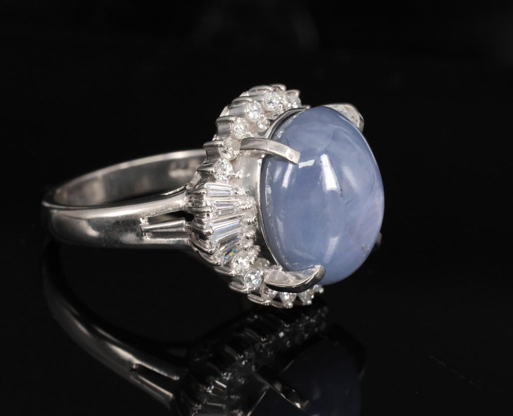 13.87ct Natural Untreated Star Sapphire & 0.65ct Diamond Platinum Ring, Size 5.5
