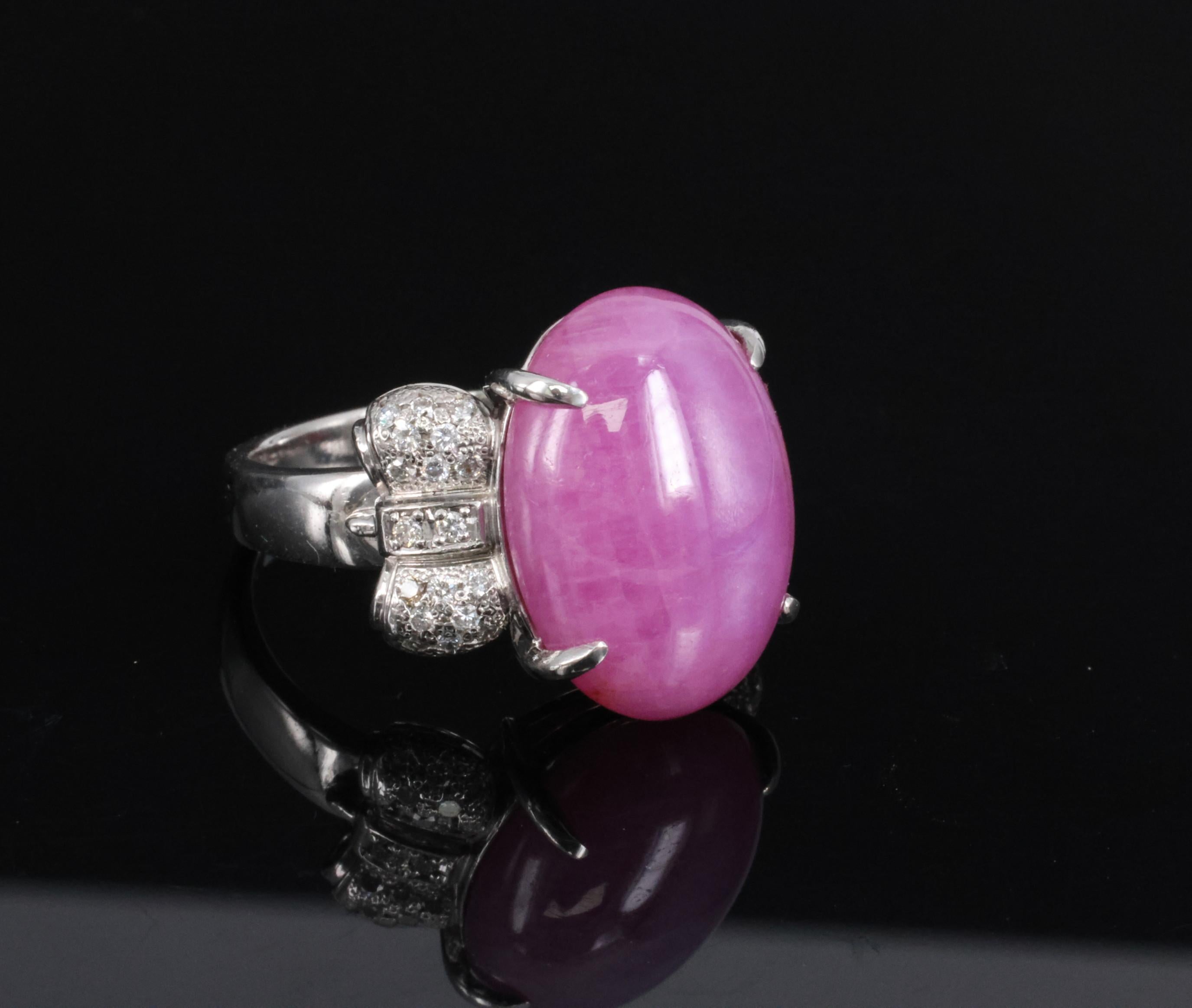 Rare 21.42ct Natural Pink Star Sapphire & 0.32ct Diamond Platinum Ring, Size 8.5