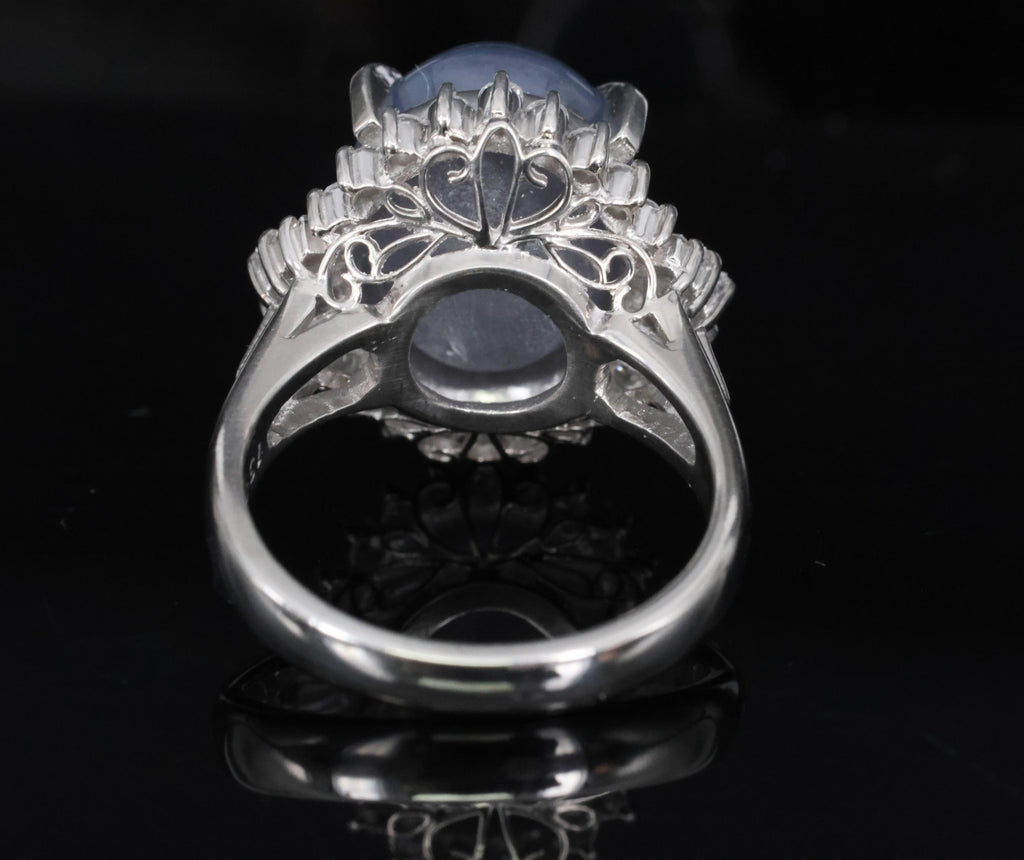 13.87ct Natural Untreated Star Sapphire & 0.65ct Diamond Platinum Ring, Size 5.5