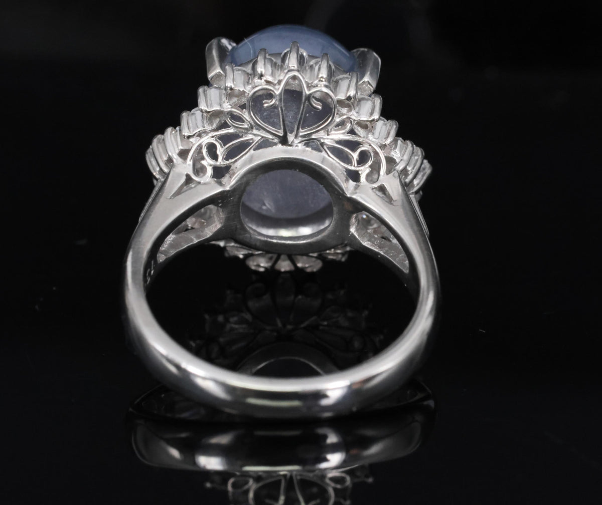 13.87ct Natural Untreated Star Sapphire & 0.65ct Diamond Platinum Ring, Size 5.5