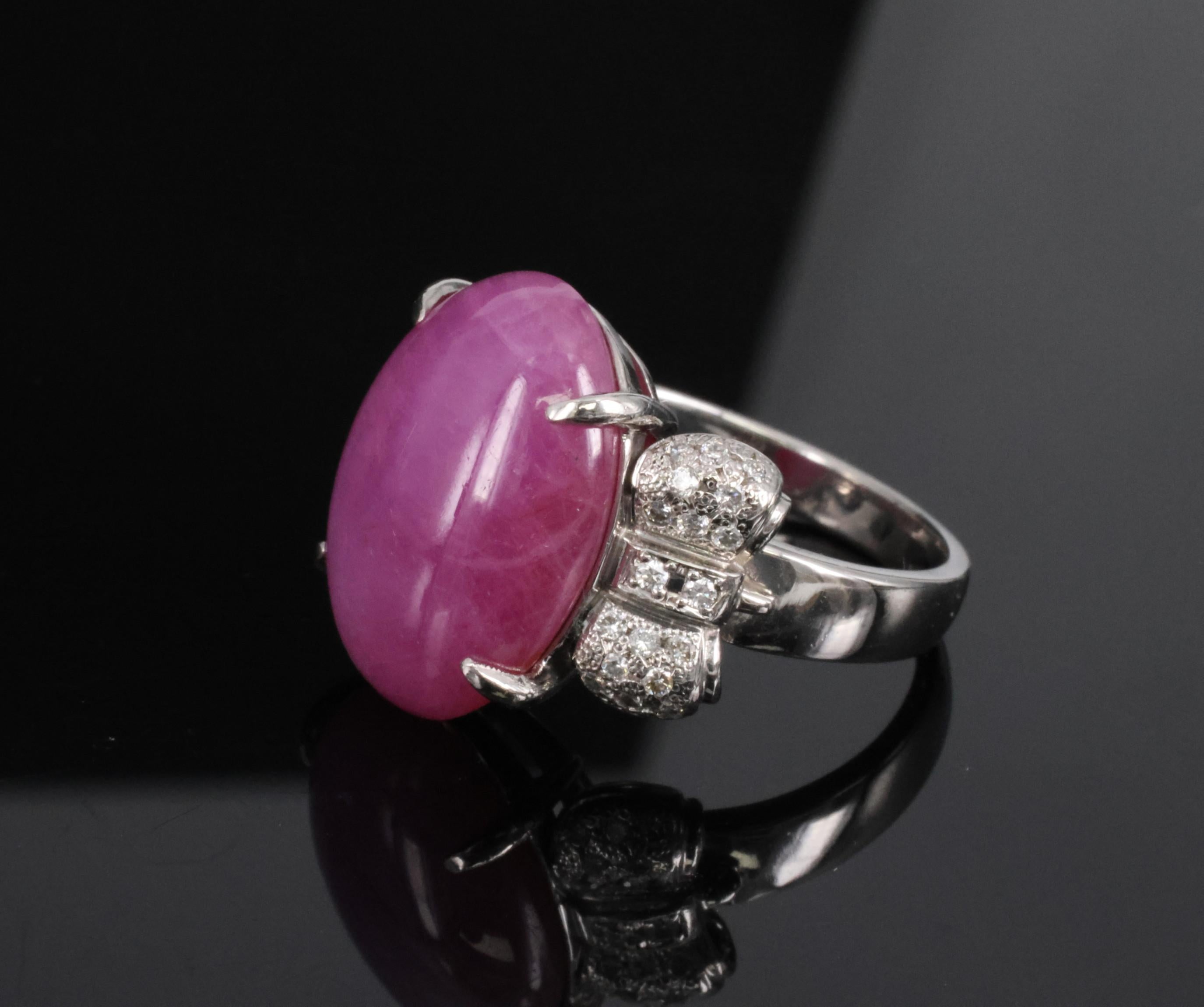 Rare 21.42ct Natural Pink Star Sapphire & 0.32ct Diamond Platinum Ring, Size 8.5