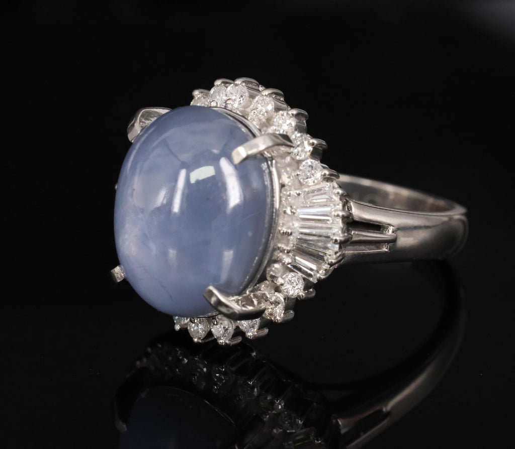 13.87ct Natural Untreated Star Sapphire & 0.65ct Diamond Platinum Ring, Size 5.5