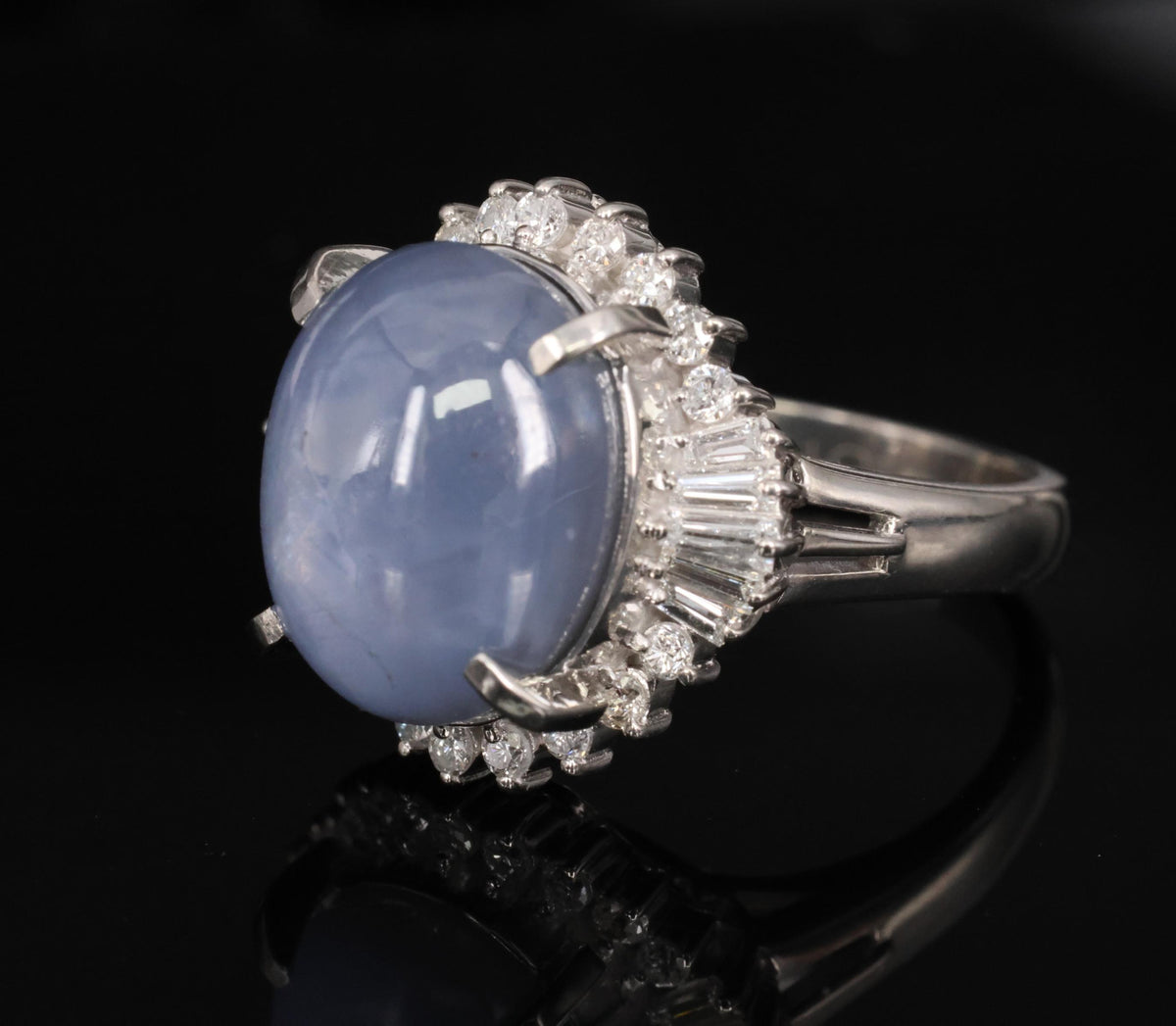 13.87ct Natural Untreated Star Sapphire & 0.65ct Diamond Platinum Ring, Size 5.5