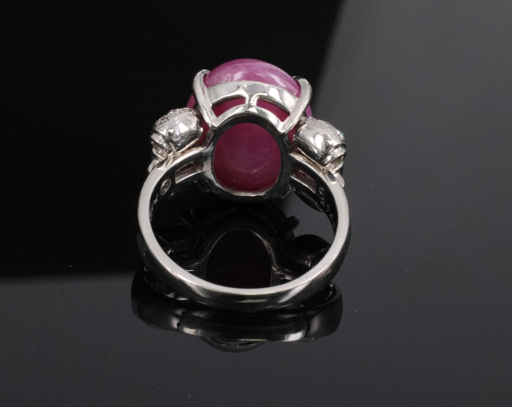 Rare 21.42ct Natural Pink Star Sapphire & 0.32ct Diamond Platinum Ring, Size 8.5