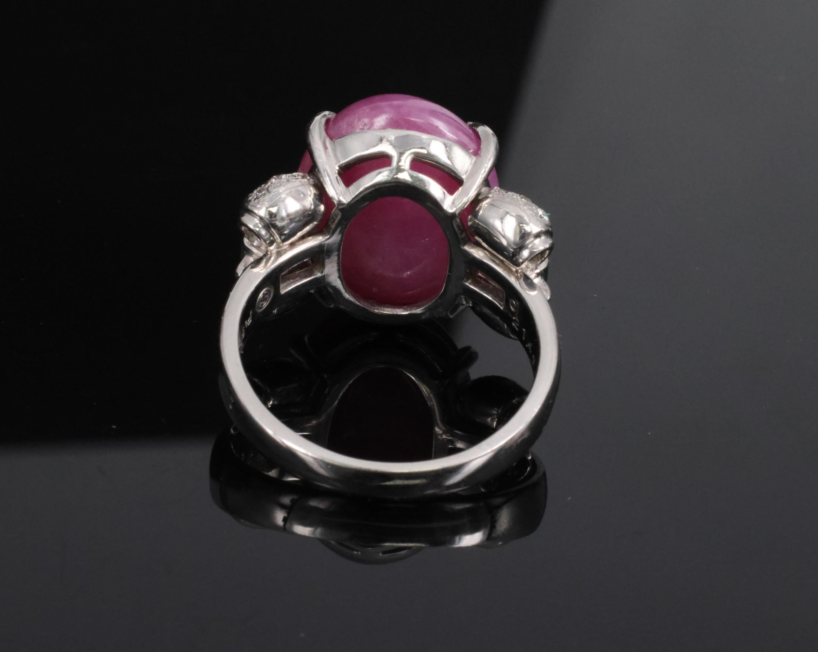 Rare 21.42ct Natural Pink Star Sapphire & 0.32ct Diamond Platinum Ring, Size 8.5