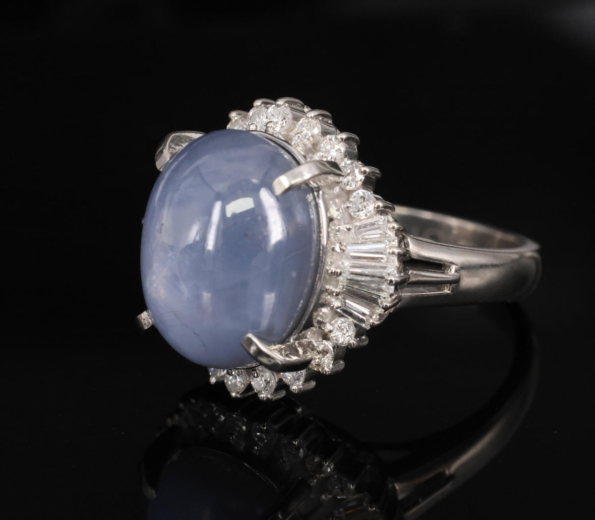 13.87ct Natural Untreated Star Sapphire & 0.65ct Diamond Platinum Ring, Size 5.5