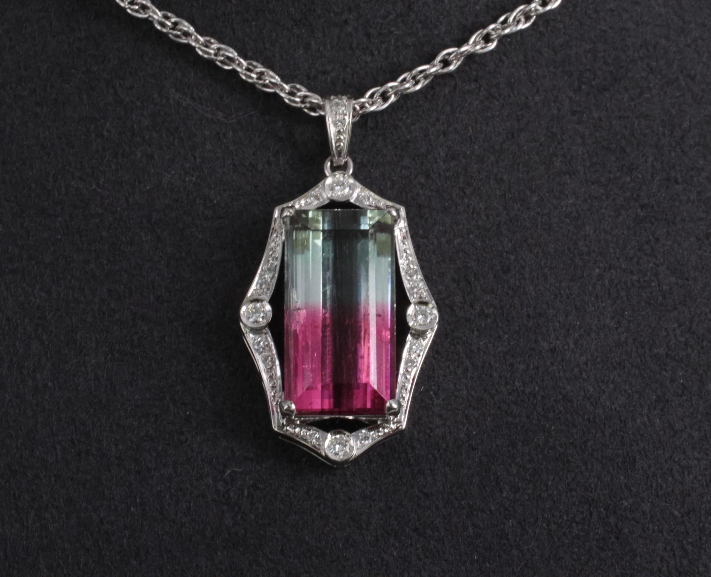 Fine 12.23ct Natural Watermelon Tourmaline & 0.24ct Diamond Platinum Necklace