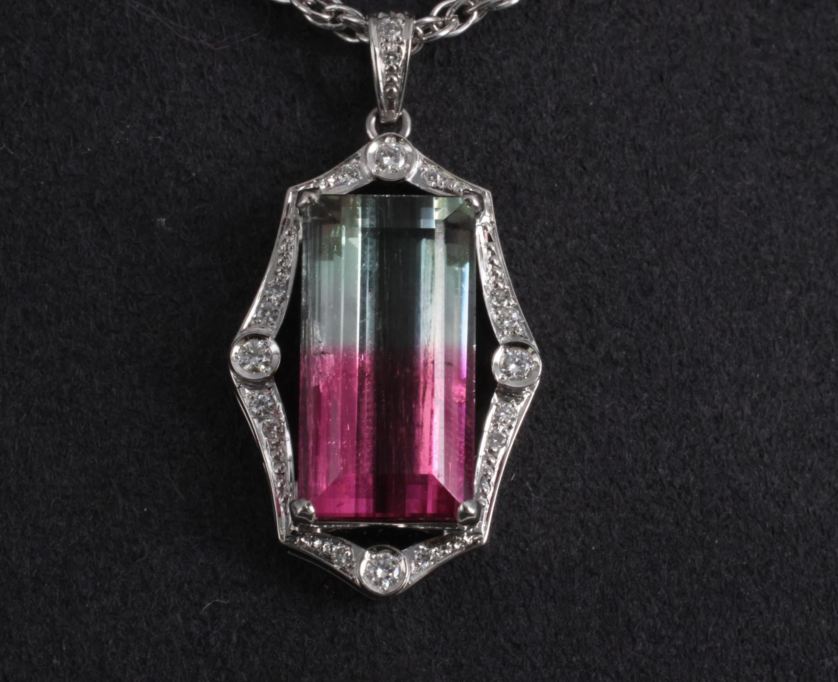 Fine 12.23ct Natural Watermelon Tourmaline & 0.24ct Diamond Platinum Necklace