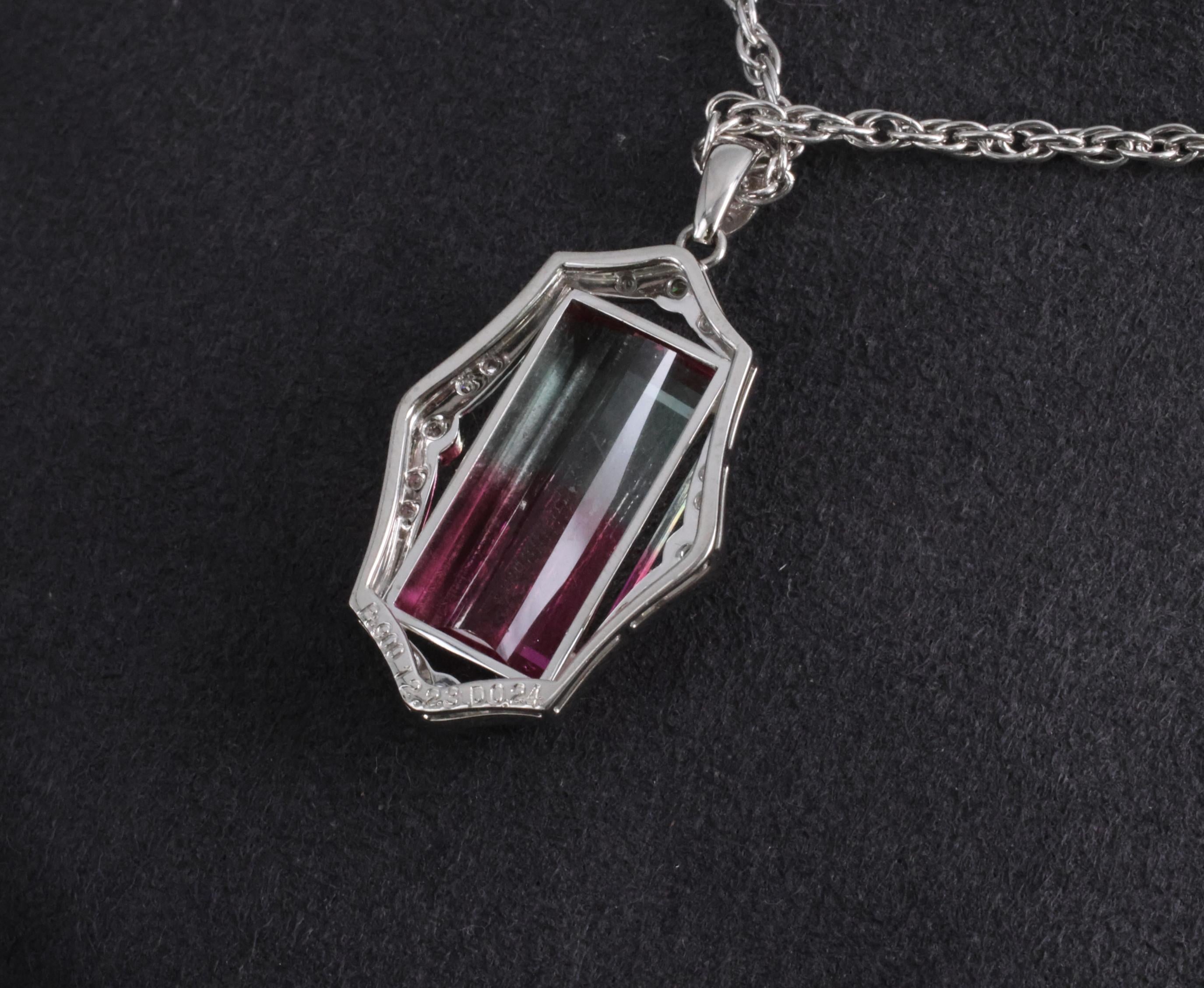 Fine 12.23ct Natural Watermelon Tourmaline & 0.24ct Diamond Platinum Necklace