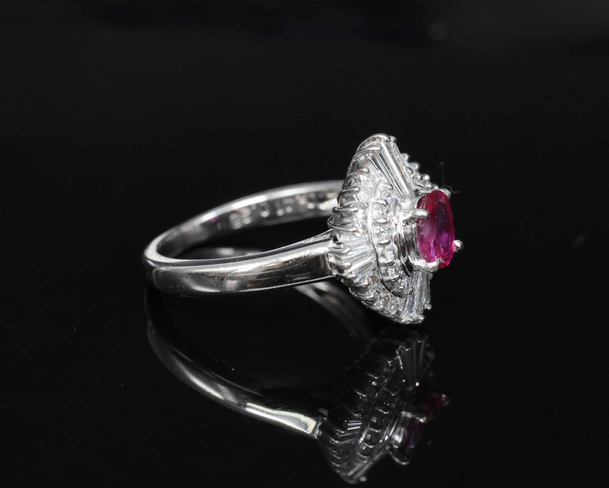 Vintage 0.39ct Ruby & 0.41ct Diamond Platinum Cocktail Ring, Size 4.25