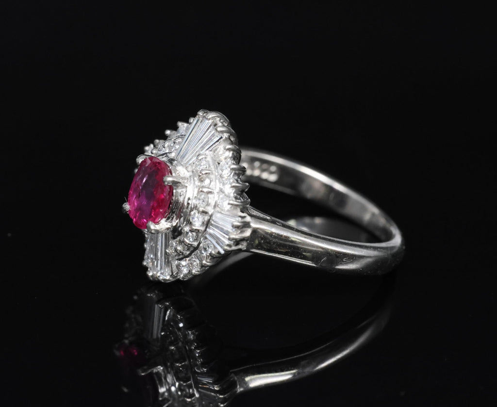 Vintage 0.39ct Ruby & 0.41ct Diamond Platinum Cocktail Ring, Size 4.25
