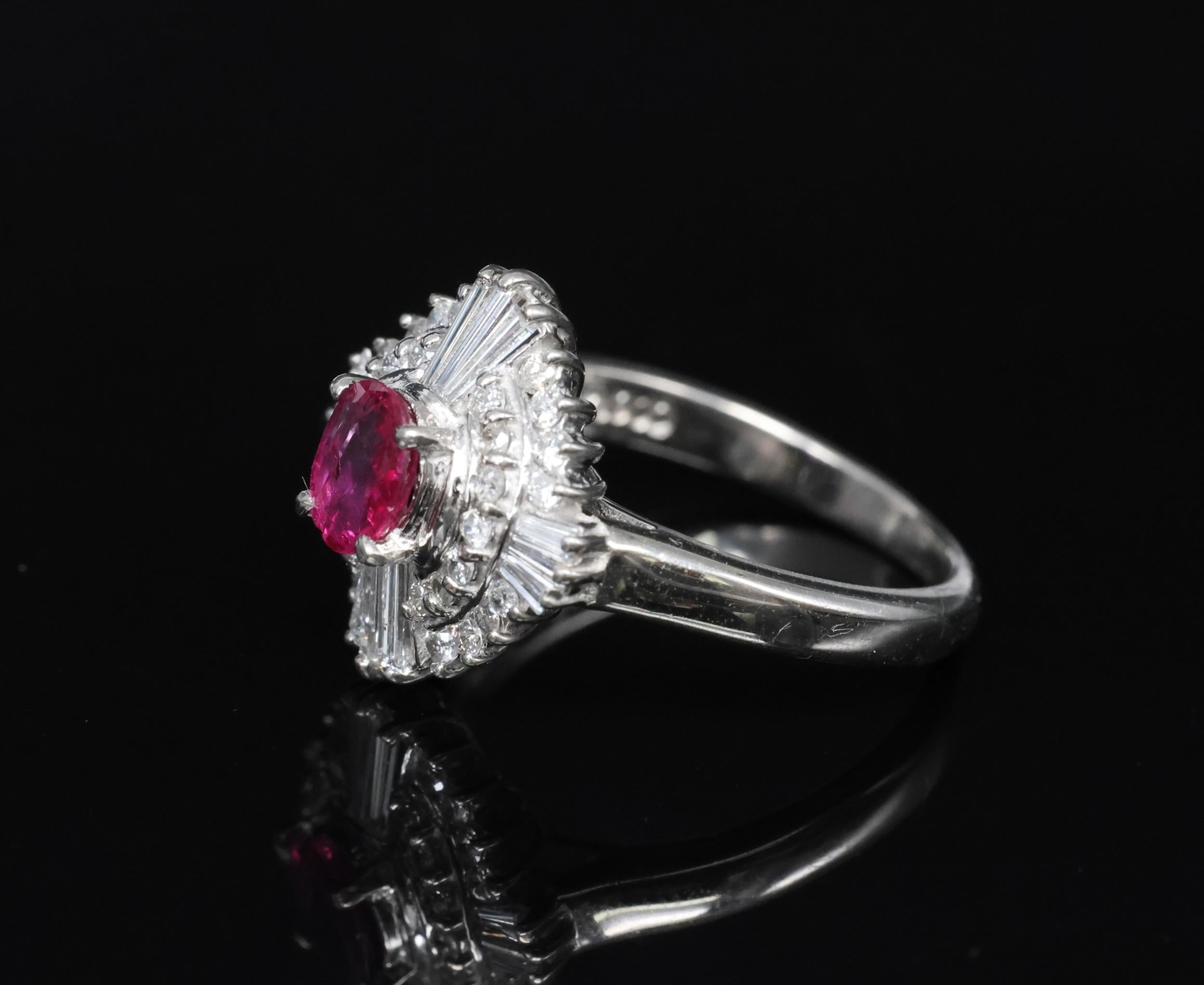 Vintage 0.39ct Ruby & 0.41ct Diamond Platinum Cocktail Ring, Size 4.25