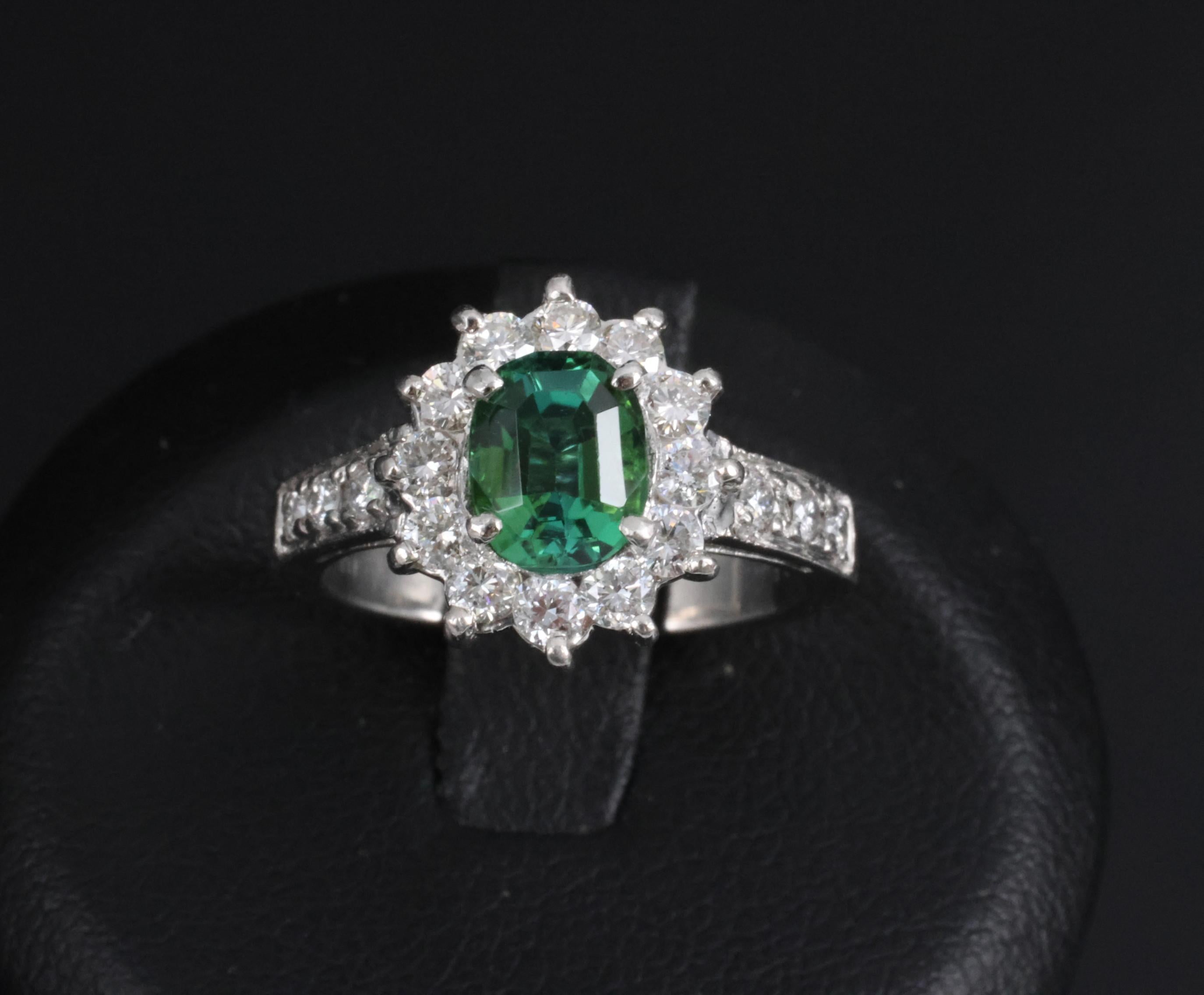 Vintage 1.19ct Chrome Green Tourmaline & 0.73ct Diamond Platinum Ring, Size 5.5