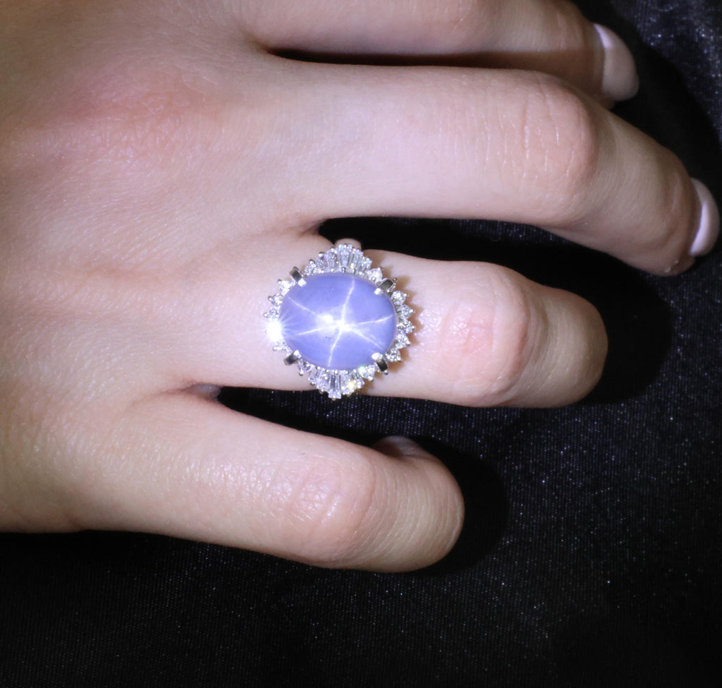 13.87ct Natural Untreated Star Sapphire & 0.65ct Diamond Platinum Ring, Size 5.5