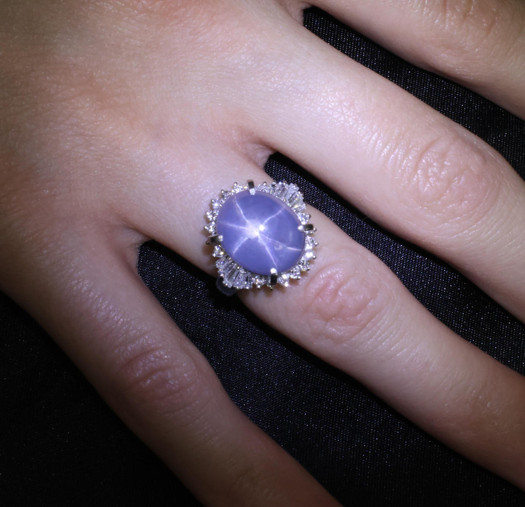 13.87ct Natural Untreated Star Sapphire & 0.65ct Diamond Platinum Ring, Size 5.5