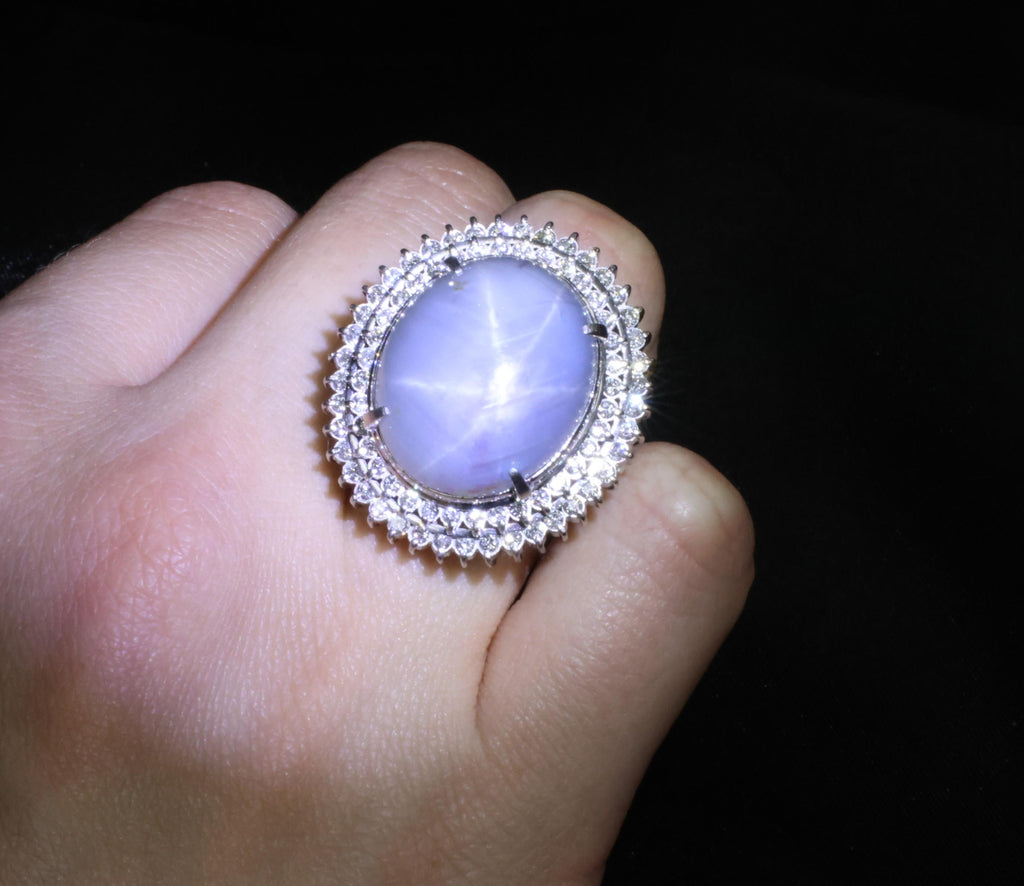 MASSIVE!! 58.00ct Natural Star Sapphire & 1.33ct Diamond Platinum Ring, Size 6.5