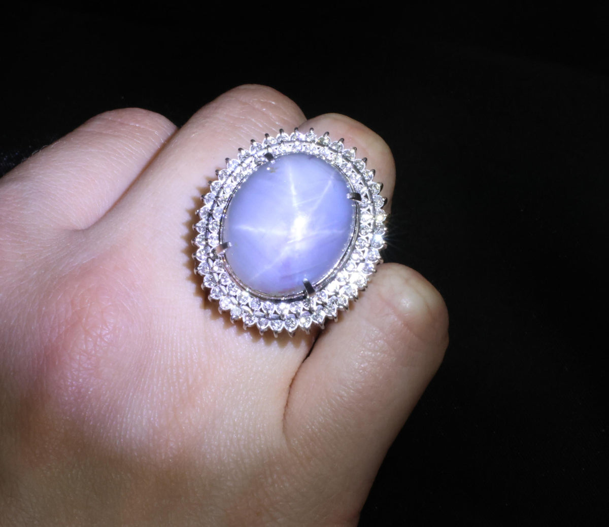 MASSIVE!! 58.00ct Natural Star Sapphire & 1.33ct Diamond Platinum Ring, Size 6.5