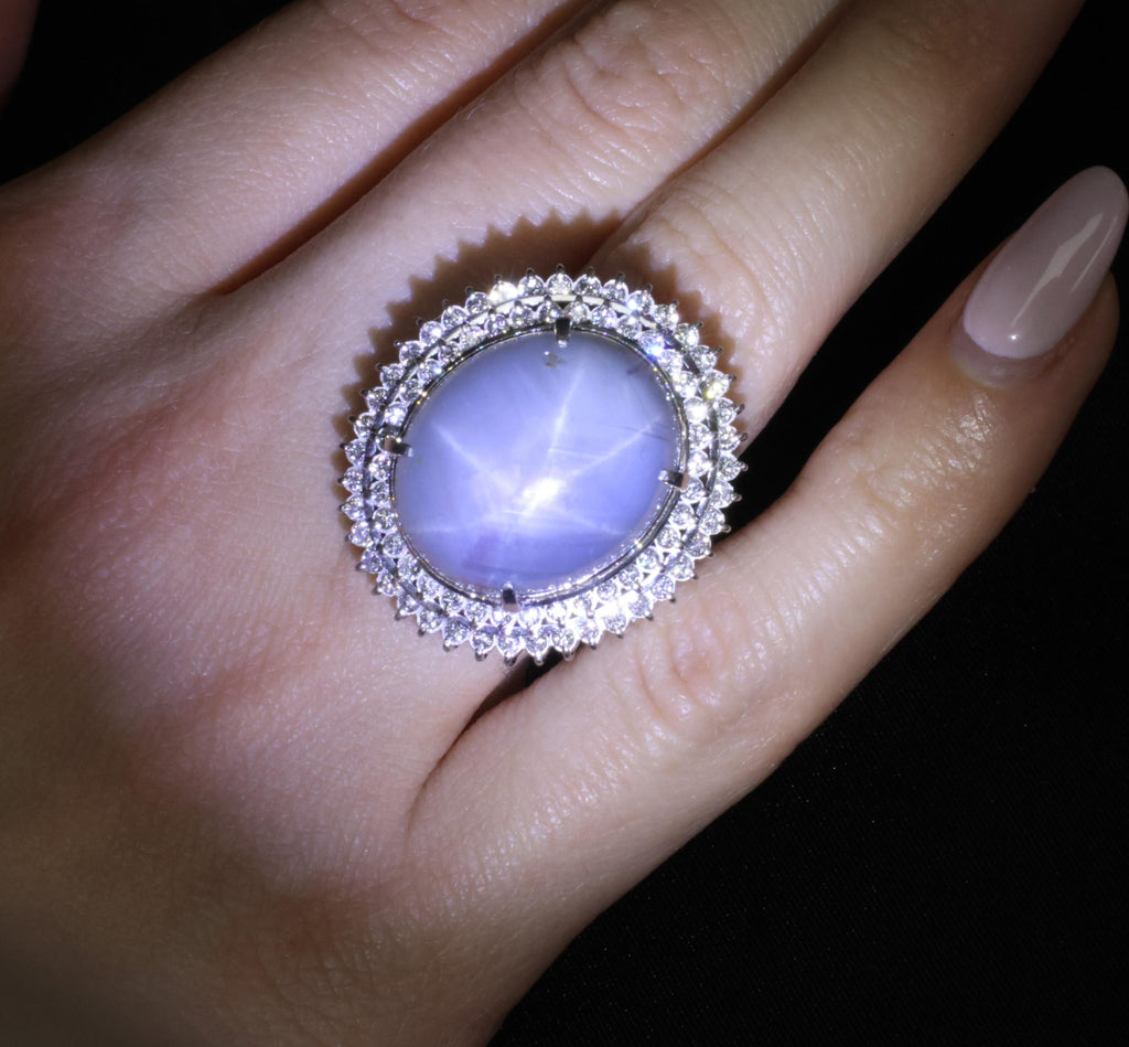 MASSIVE!! 58.00ct Natural Star Sapphire & 1.33ct Diamond Platinum Ring, Size 6.5