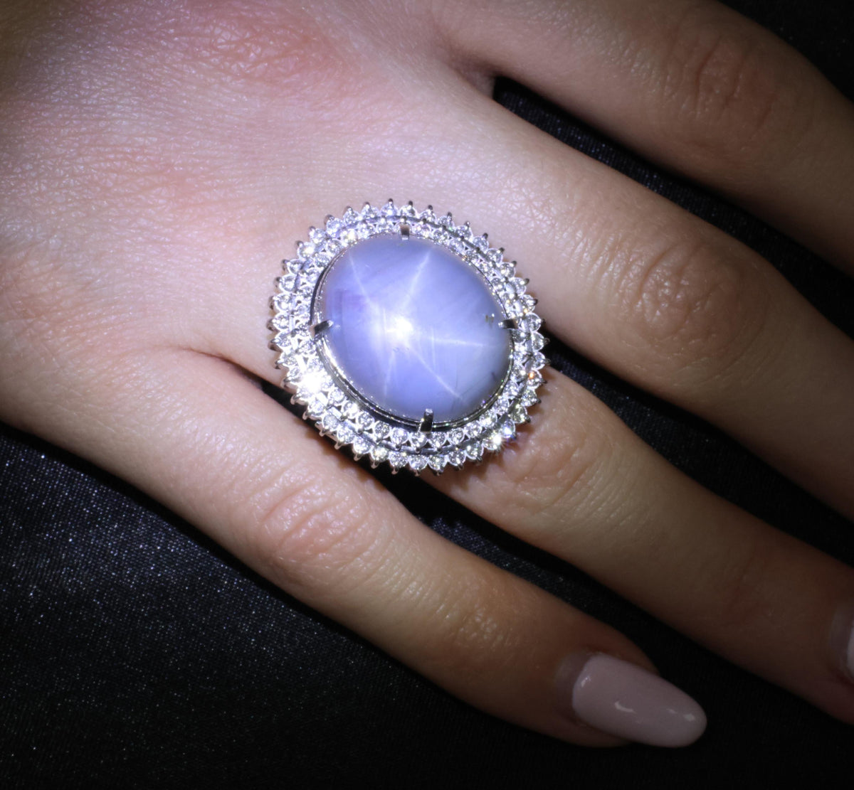 MASSIVE!! 58.00ct Natural Star Sapphire & 1.33ct Diamond Platinum Ring, Size 6.5