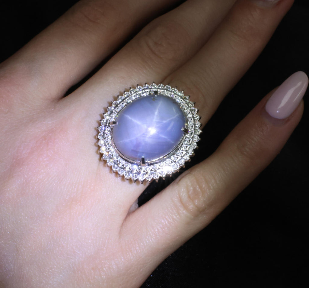 MASSIVE!! 58.00ct Natural Star Sapphire & 1.33ct Diamond Platinum Ring, Size 6.5