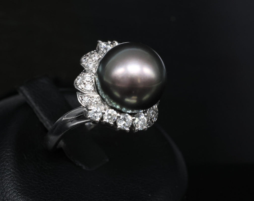 12.1mm Mikimoto Aurora Lagoon Peacock Pearl 0.67ct Diamond Platinum Ring Sz-5.5