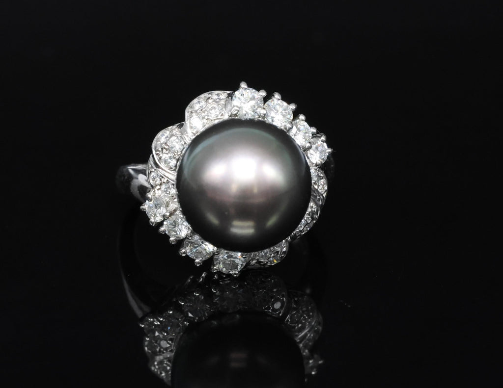 12.1mm Mikimoto Aurora Lagoon Peacock Pearl 0.67ct Diamond Platinum Ring Sz-5.5