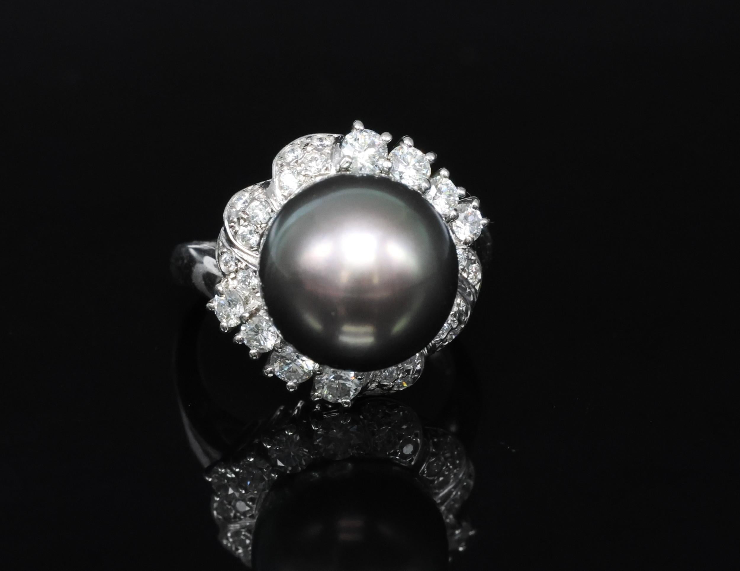 12.1mm Mikimoto Aurora Lagoon Peacock Pearl 0.67ct Diamond Platinum Ring Sz-5.5