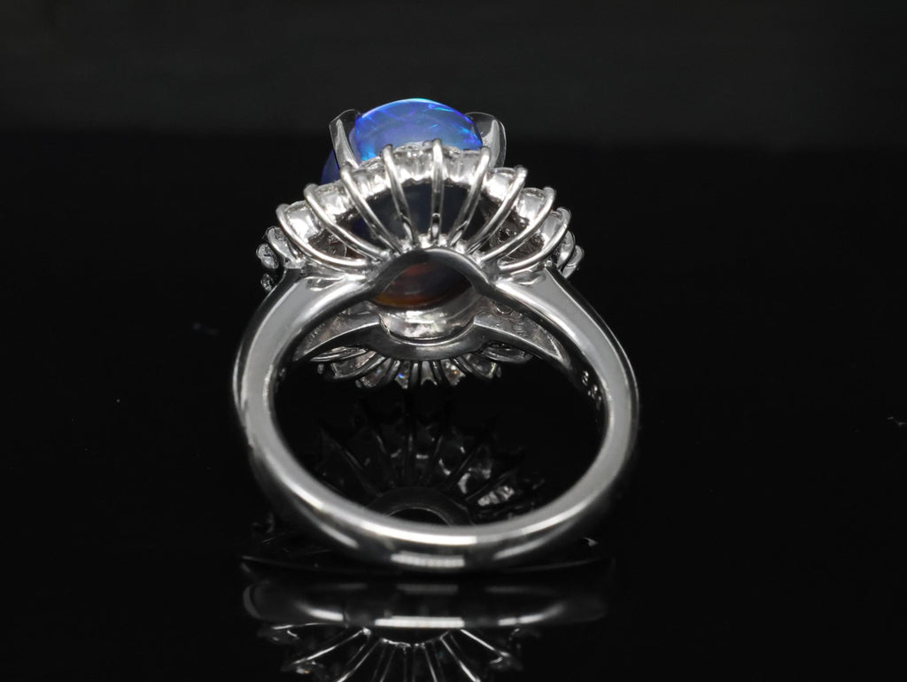Vintage 3.60ct Natural Black Opal 0.81ct Diamond Platinum Ring Size 4