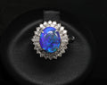 Vintage 3.60ct Natural Black Opal 0.81ct Diamond Platinum Ring Size 4