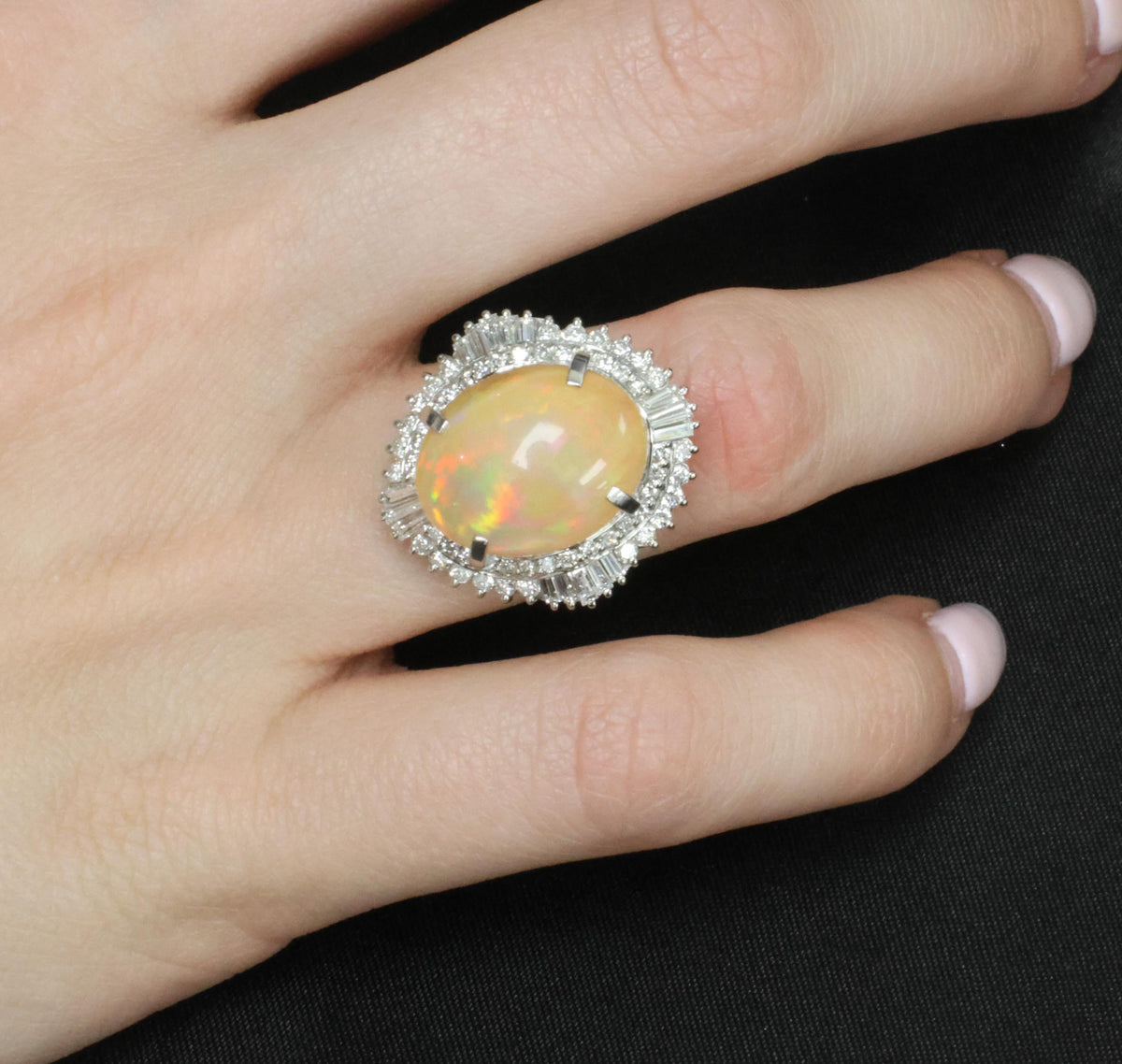 8.24ct Natural Precious Mexican Fire Opal & 1.16ct Diamond Platinum Ring Size 6