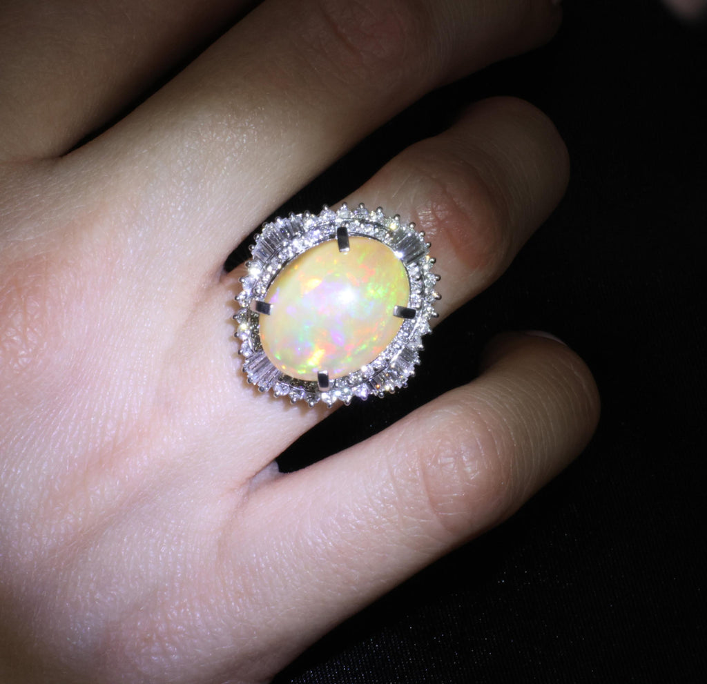 8.24ct Natural Precious Mexican Fire Opal & 1.16ct Diamond Platinum Ring Size 6