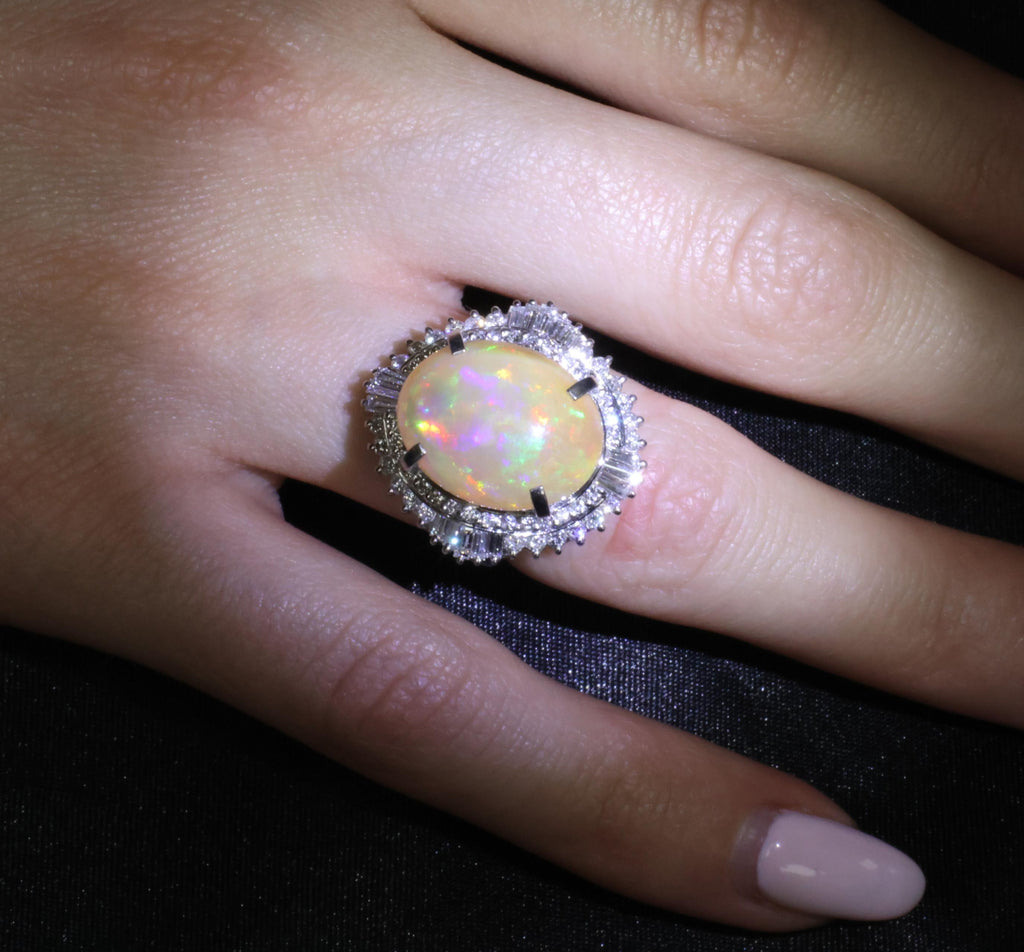 8.24ct Natural Precious Mexican Fire Opal & 1.16ct Diamond Platinum Ring Size 6