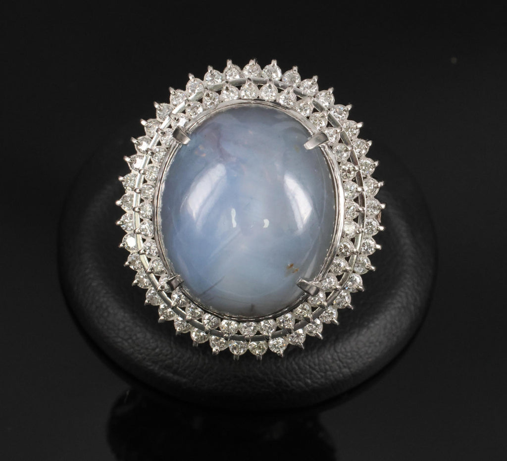 MASSIVE!! 58.00ct Natural Star Sapphire & 1.33ct Diamond Platinum Ring, Size 6.5