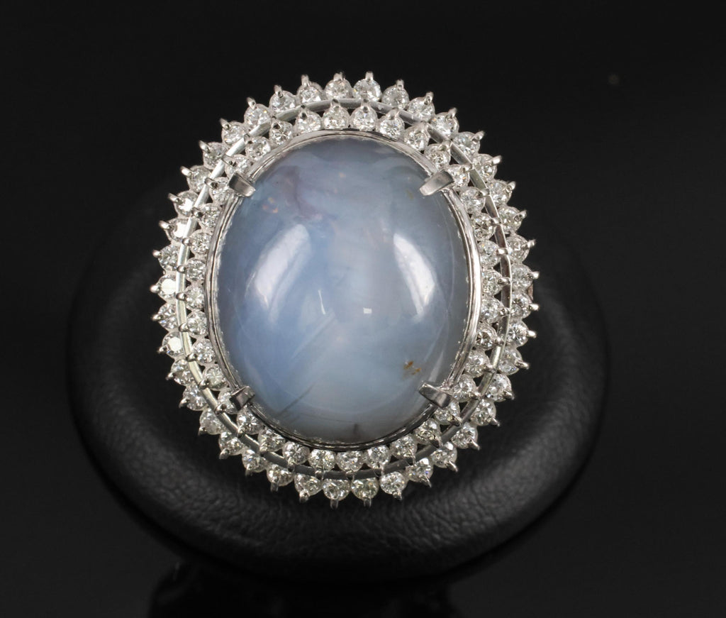 MASSIVE!! 58.00ct Natural Star Sapphire & 1.33ct Diamond Platinum Ring, Size 6.5