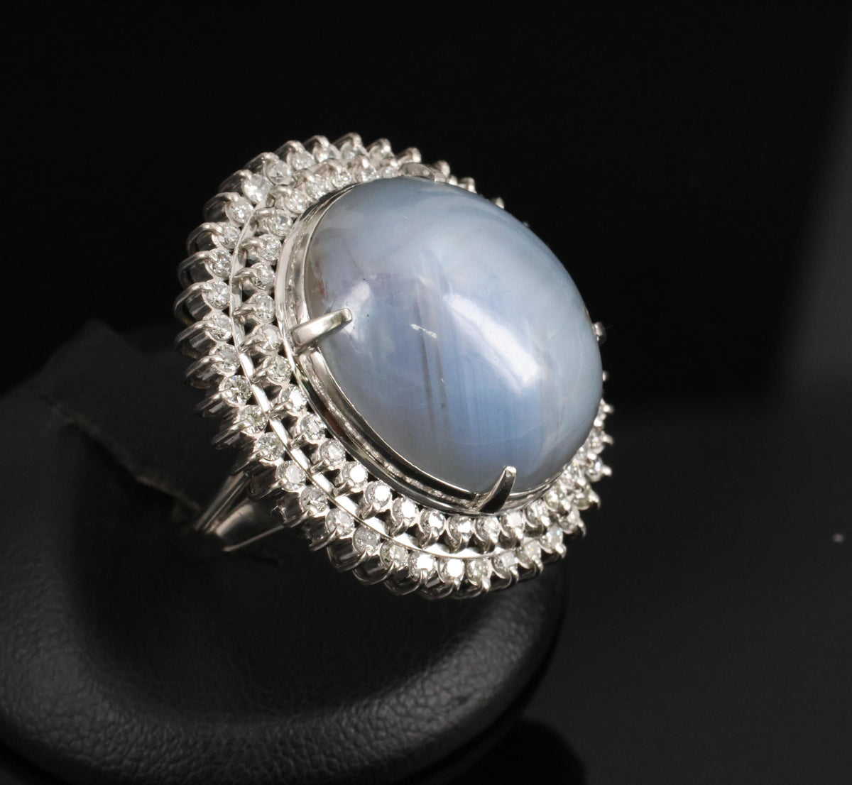 MASSIVE!! 58.00ct Natural Star Sapphire & 1.33ct Diamond Platinum Ring, Size 6.5