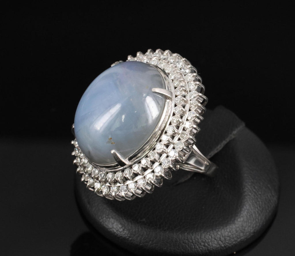 MASSIVE!! 58.00ct Natural Star Sapphire & 1.33ct Diamond Platinum Ring, Size 6.5