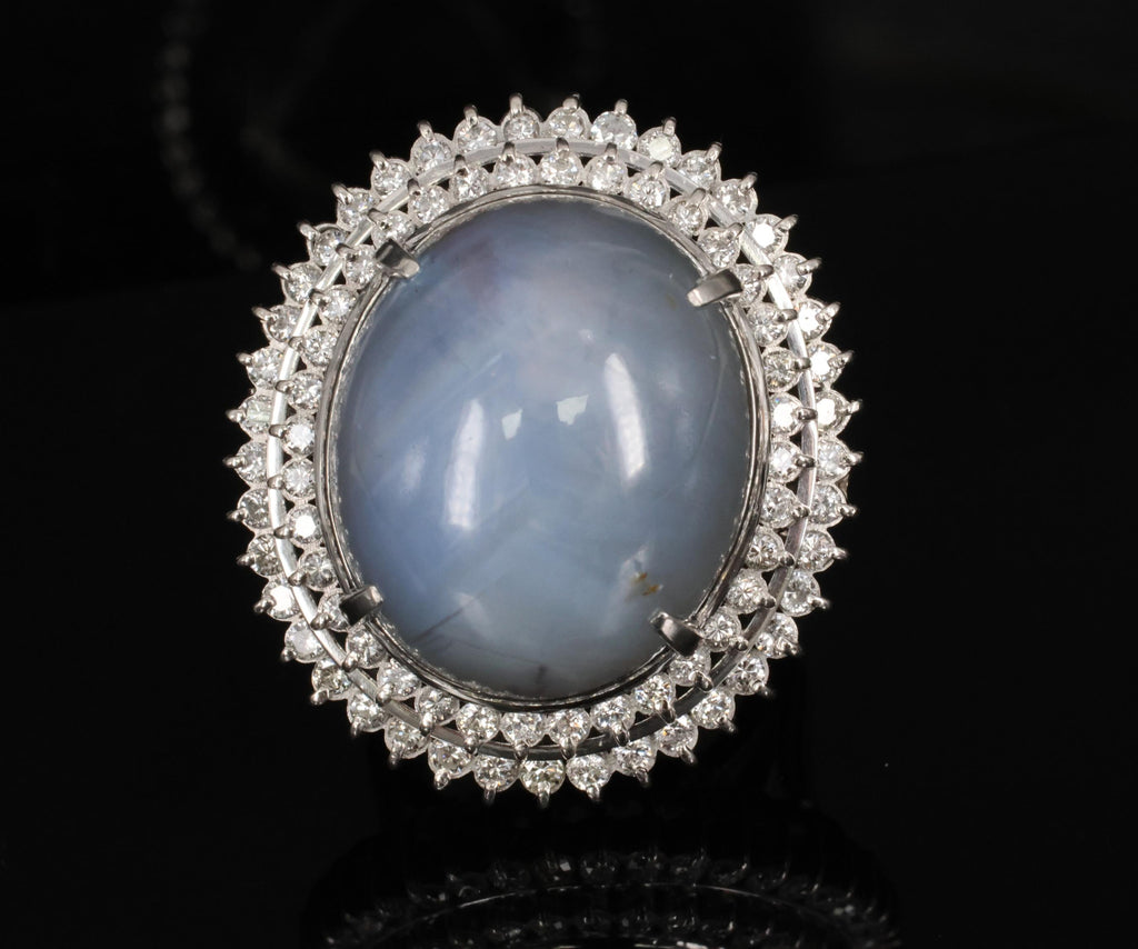 MASSIVE!! 58.00ct Natural Star Sapphire & 1.33ct Diamond Platinum Ring, Size 6.5