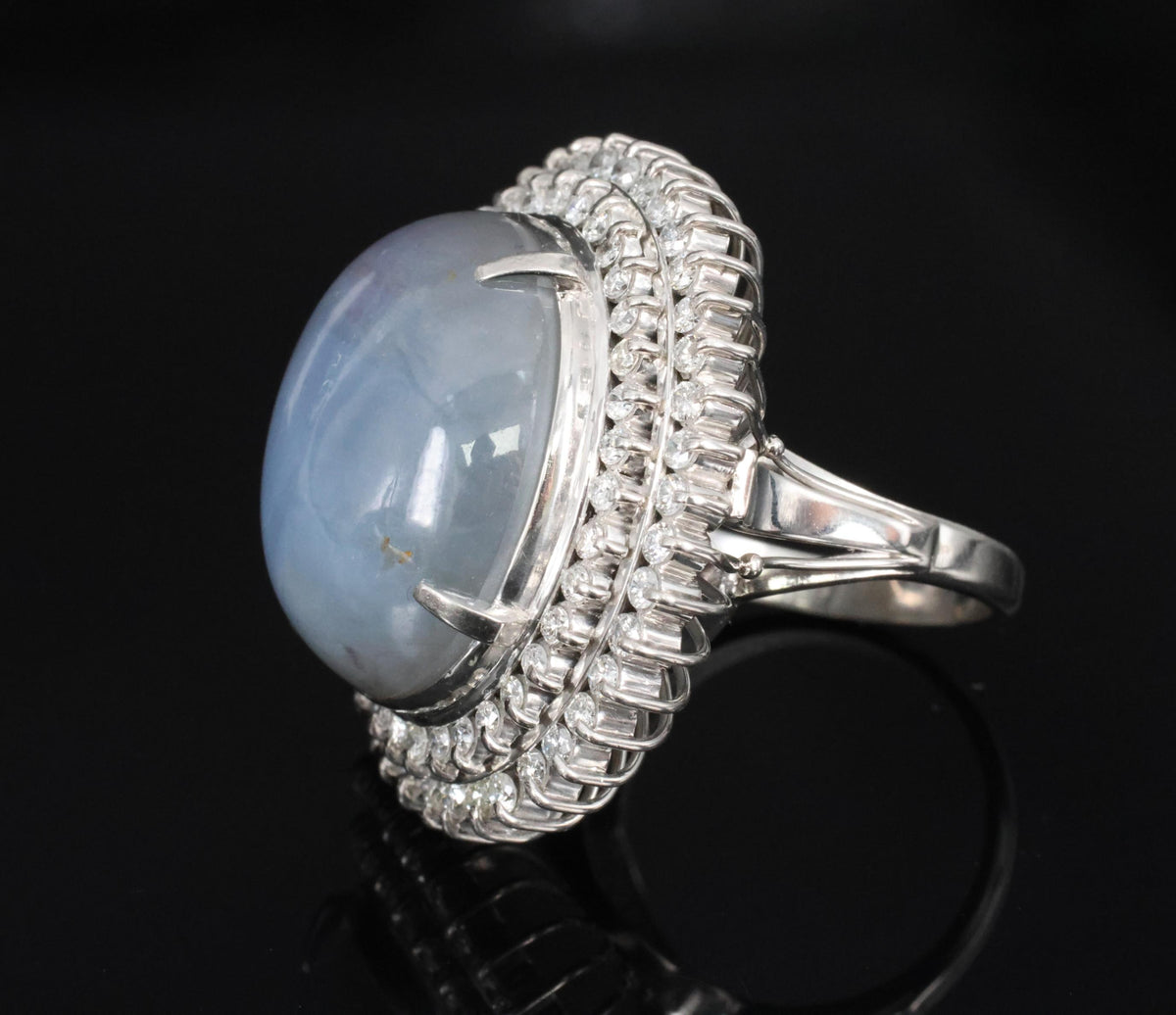 MASSIVE!! 58.00ct Natural Star Sapphire & 1.33ct Diamond Platinum Ring, Size 6.5