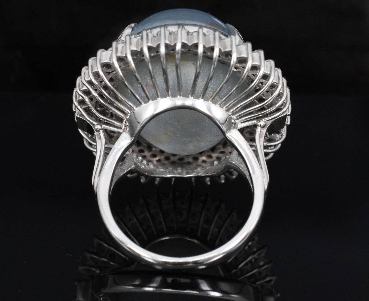 MASSIVE!! 58.00ct Natural Star Sapphire & 1.33ct Diamond Platinum Ring, Size 6.5