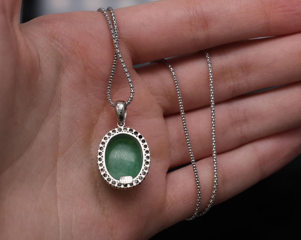 13.24ct Natural Untreated Jadeite Jade 0.61ct Diamond Platinum 17" Necklace