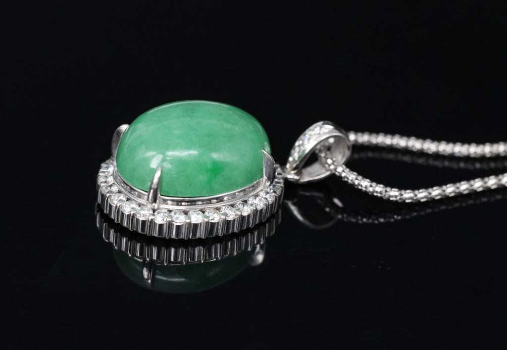 13.24ct Natural Untreated Jadeite Jade 0.61ct Diamond Platinum 17" Necklace